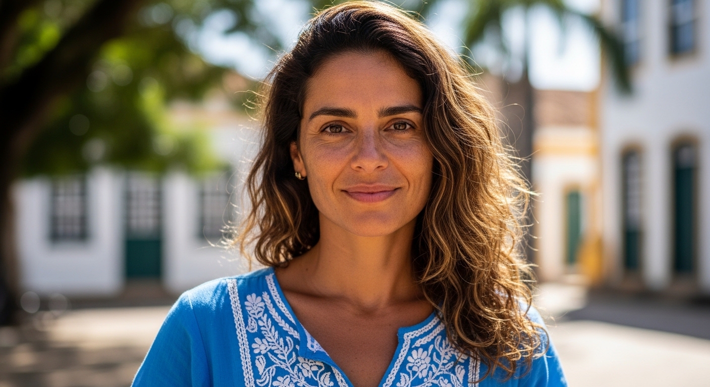 Mulher com cabelo natural sorrindo
